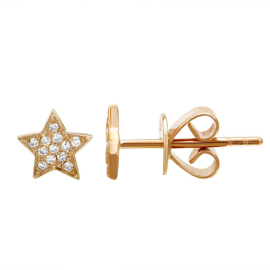 14k Yellow Gold Star Diamond Stud Earrings