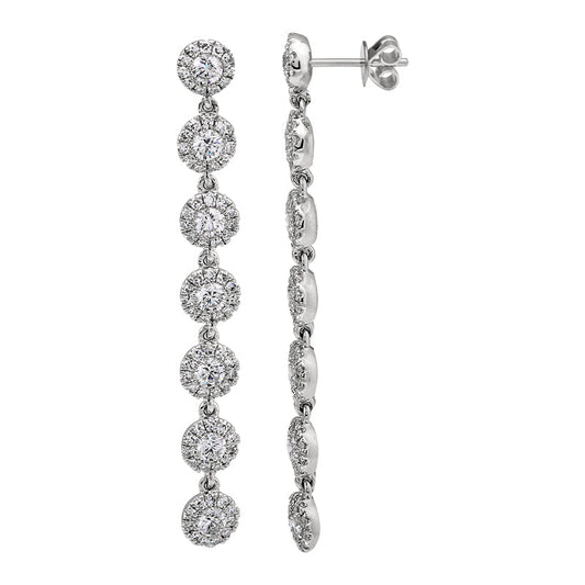 14k White Gold Diamond Halo Dangling Linear Earrings