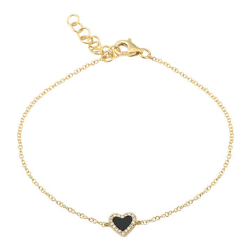 14k Yellow Gold Onyx Heart Diamond Bracelet