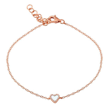 14k Rose Gold Mother of Pearl Heart Bracelet