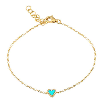 14k Yellow Gold Turquoise Heart Diamond Bracelet