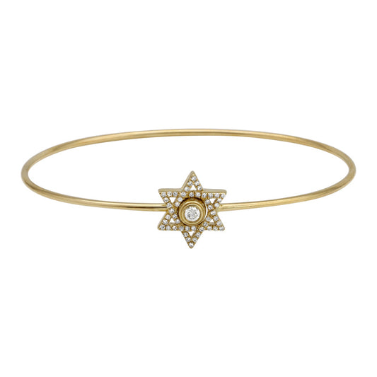 14k Yellow Gold Star of David Diamond Bangle