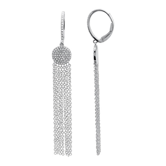 14k White Gold Pave Diamond Tassel Earrings