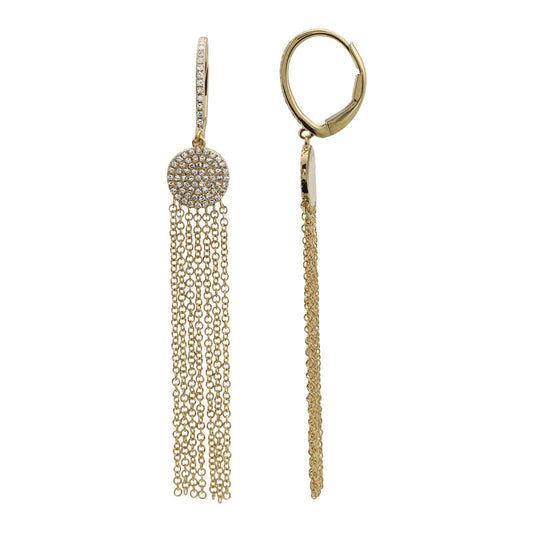 14k Yellow Gold Pave Diamond Tassel Earrings