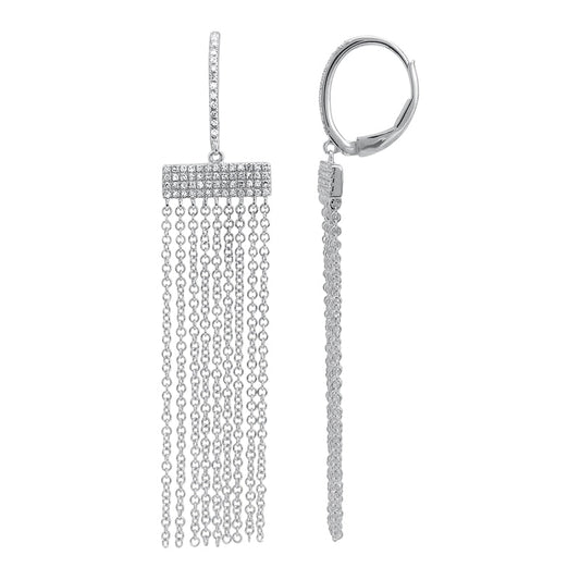 14k White Gold Linear Pave Diamond Tassel Earrings