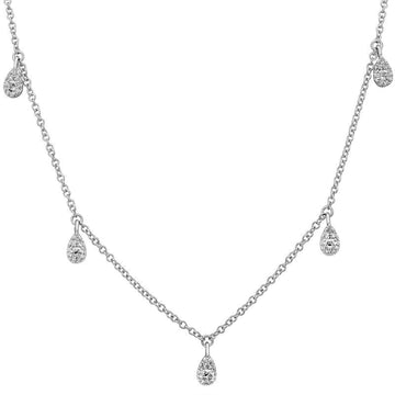 14k White Gold Five Drop Dangling Pear Shape Diamond Necklace