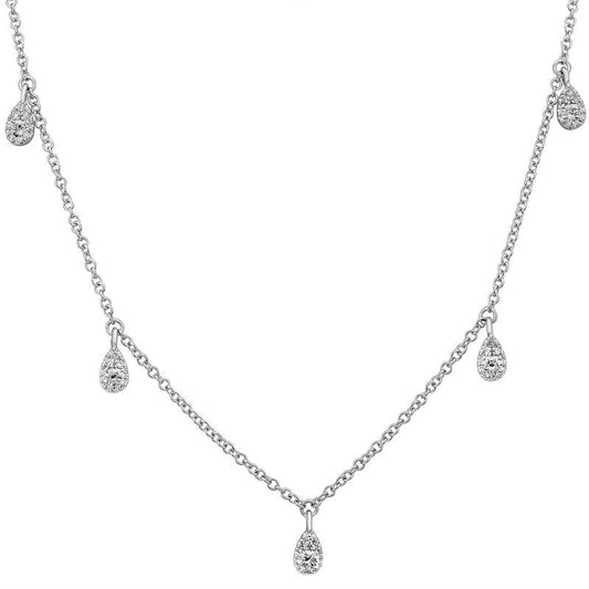 14k White Gold Five Drop Dangling Pear Shape Diamond Necklace