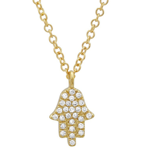 14k Yellow Gold Diamond Hamsa Necklace 8mm