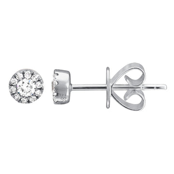 14k White Gold Dainty Diamond Stud Halo Earrings