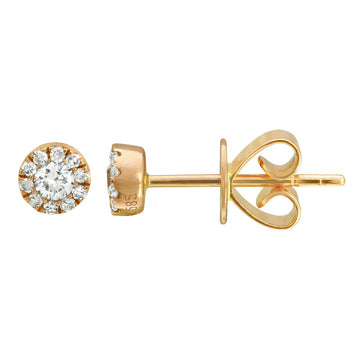 14k Yellow Gold Dainty Diamond Stud Halo Earrings