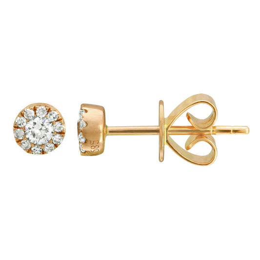 14k Yellow Gold Dainty Diamond Stud Halo Earrings