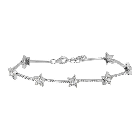 14k White Gold Stars Diamond Bracelet