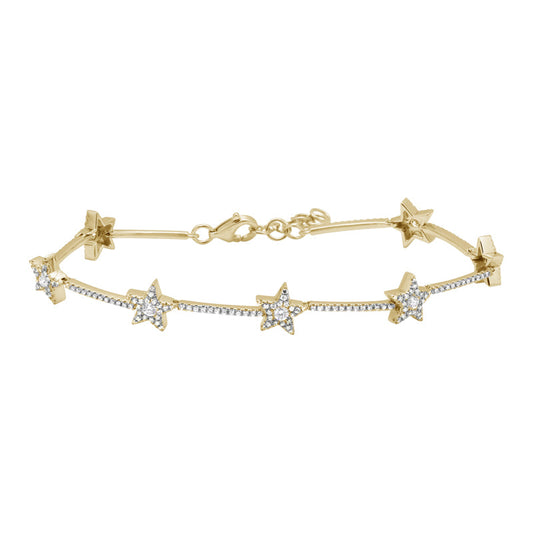 14k Yellow Gold Stars Diamond Bracelet