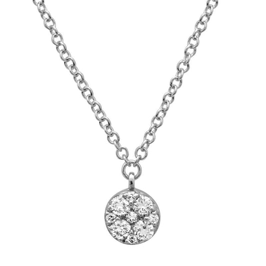 14k White Gold Mini Cluster Diamond Circle Necklace