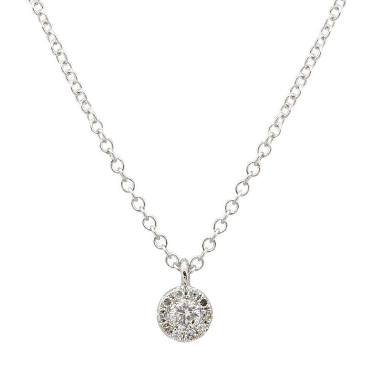 14k White Gold Mini Diamond Halo Necklace