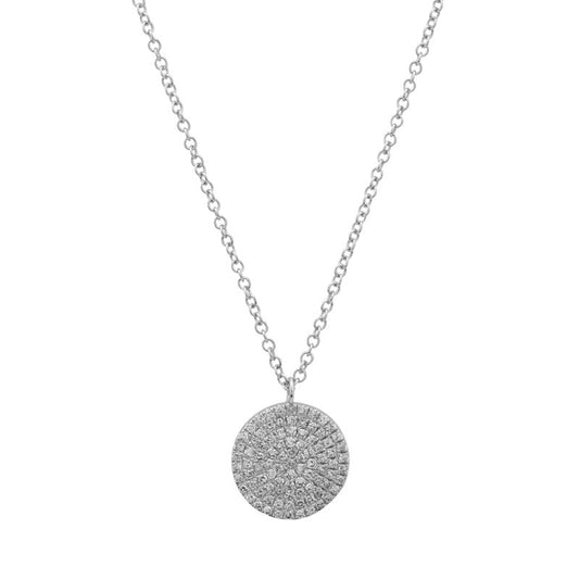 14k White Gold Diamond Circle Pendant Necklace 10mm