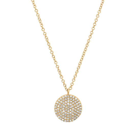 14k Yellow Gold Diamond Circle Pendant Necklace 10mm