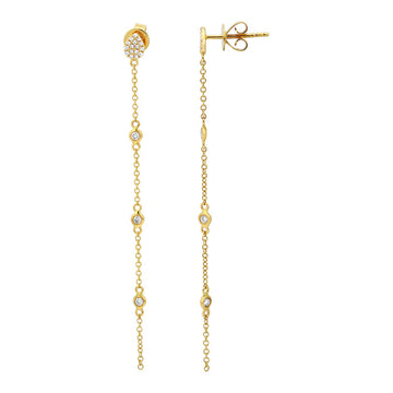 14k Yellow Gold Diamond Bezel Chain Earrings