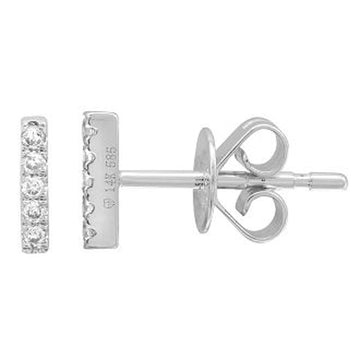 14k White Gold Bar Diamond Stud Earrings