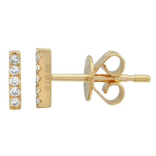 14k Yellow Gold Bar Diamond Stud Earrings