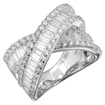 18k White Gold Crossover Baguette & Round Diamond Ring 2.80ct