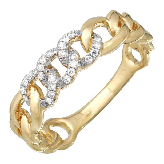 14k Yellow Gold Front Diamond Cuban Link Ring