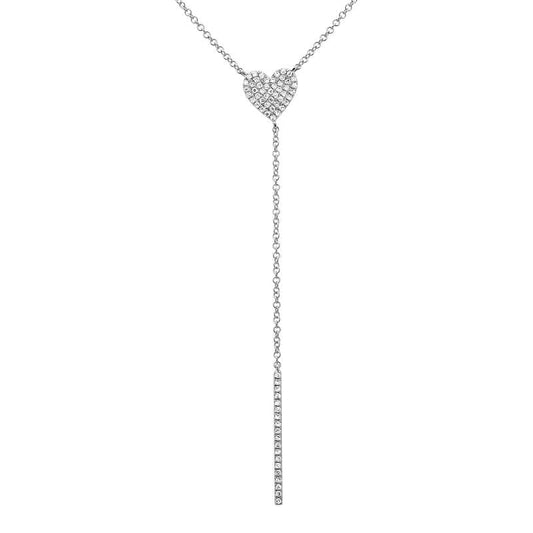 14k White Gold Diamond Heart Lariat Necklace