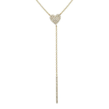 14k Yellow Gold Diamond Heart Lariat Necklace