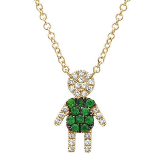 14k Yellow Gold Diamond Tsavorite Boy Necklace