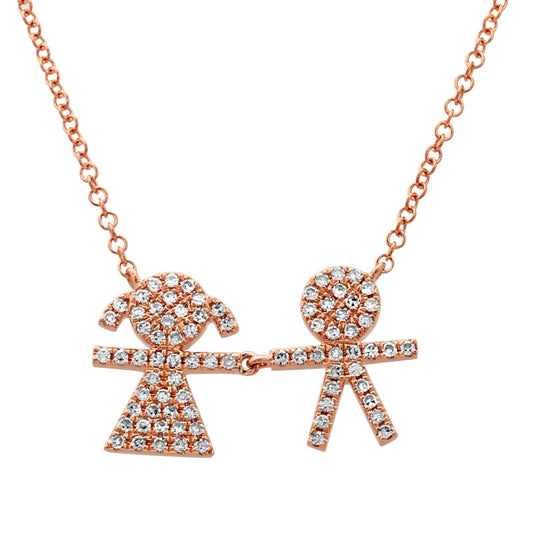 14k Rose Gold Diamond Girl & Boy Necklace