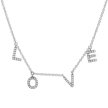 14k White Gold Hanging LOVE Diamond Necklace