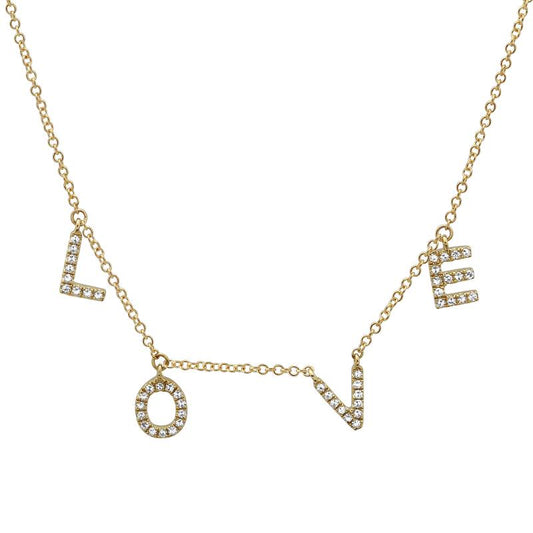 14k Yellow Gold Hanging LOVE Diamond Necklace