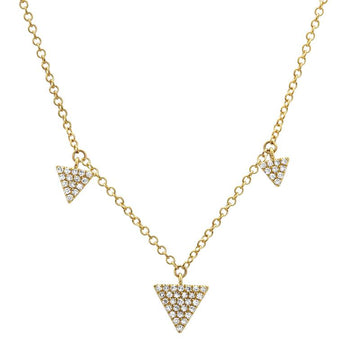 14k Yellow Gold Trio Diamond Triangle Necklace