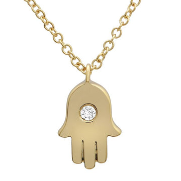 14k Yellow Gold Mini Hamsa Single Diamond Necklace