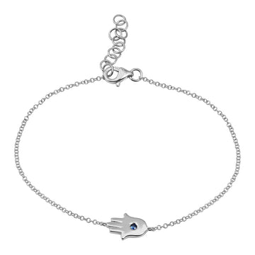 14k White Gold Sapphire Hamsa Bracelet