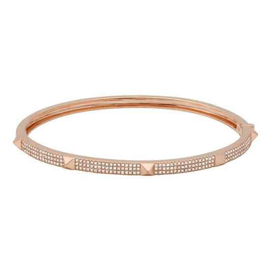 14k Rose Gold Diamond Pyramid Bangle 3.1mm