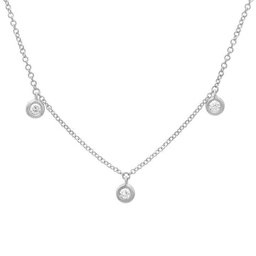 14k White Gold Three Diamond Bezel Drop Necklace