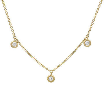 14k Yellow Gold Three Diamond Bezel Drop Necklace