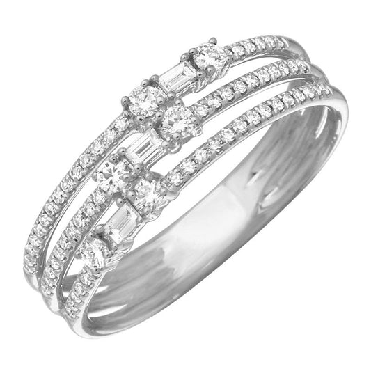 14k White Gold Three Row Mixed Shape Diamond Ring