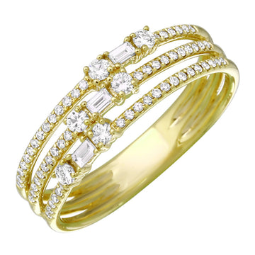 14k Yellow Gold Three Row Mixed Shape Diamond Ring