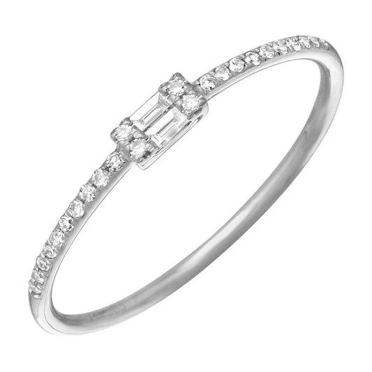 14k White Gold Horizontal Baguette Center Diamond Ring