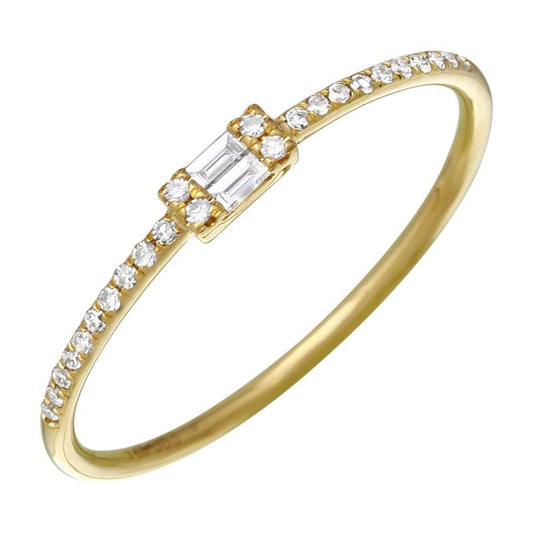 14k Yellow Gold Horizontal Baguette Center Diamond Ring