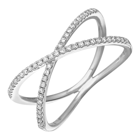 14k White Gold Diamond Criss Cross Ring