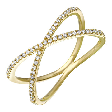 14k Yellow Gold Diamond Criss Cross Ring