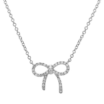 14k White Gold Bow Diamond Necklace