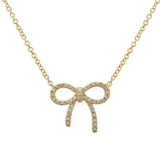 14k Yellow Gold Bow Diamond Necklace