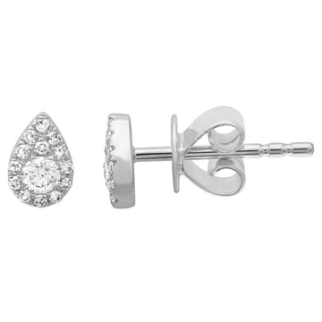 14k White Gold Pear Shape Diamond Stud Earrings