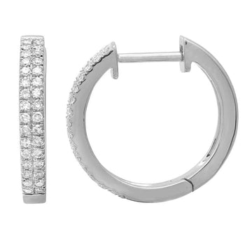 14k White Gold Double Row Diamond Huggie Earrings 14mm