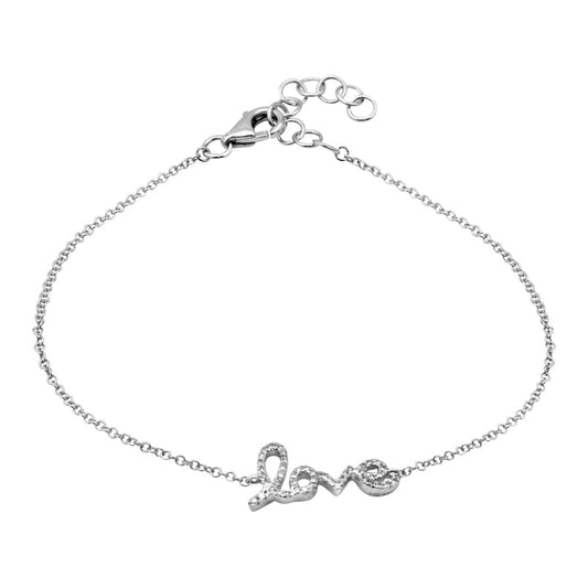 14k White Gold Love Diamond Bracelet