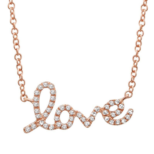 14k Rose Gold Diamond Love Necklace